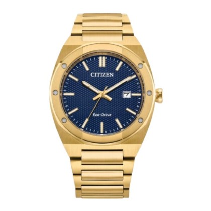 Citizen Eco-Drive BM7662-59L Blue Dial 40mm Gold Stainless Steel Strap Date Display Analog Men Watch